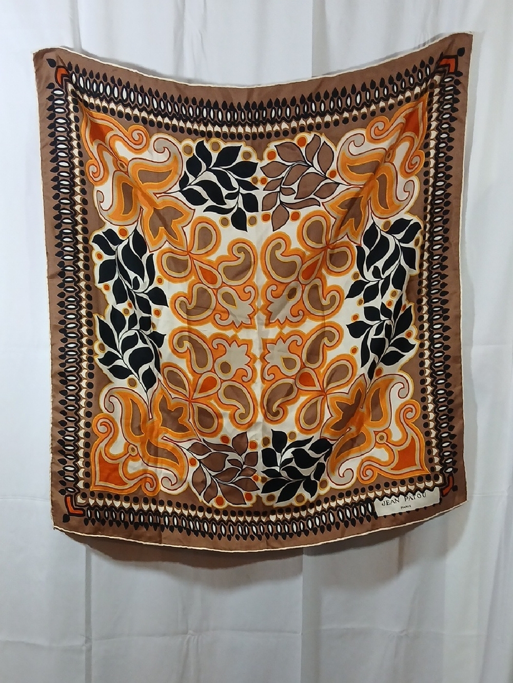 Jean Patou Vintage Womens Silk Square Scarf Hand Rolled Hem